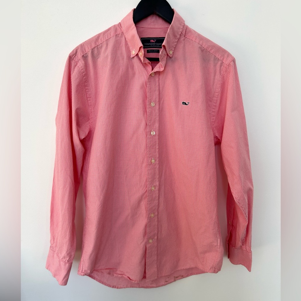 Vineyard Vines Pink Gingham Button Down Shirt Men’s Small Whale Logo